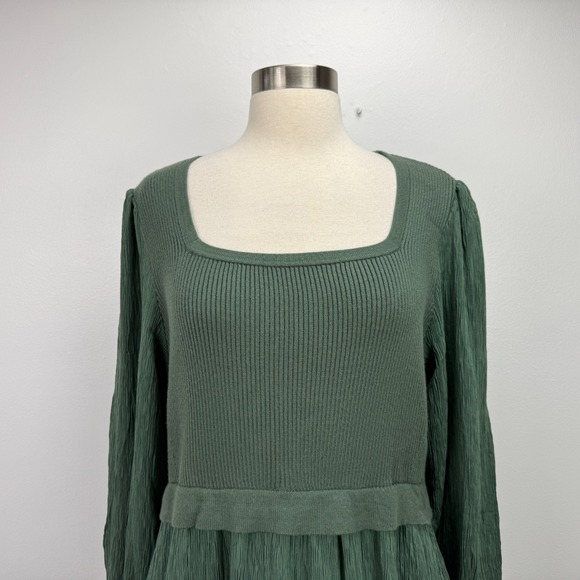 Baltic Born NWT Alva Sweater Midi Dress XL Dusty Green Square Neck Crinkle Boho - Picture 7 of 16